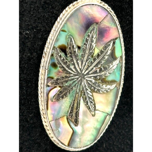 MidCentury Mexico Taxco Sterling Silver 925 Hemp & Abalone Pendant w/metal Chain - Picture 4 of 11